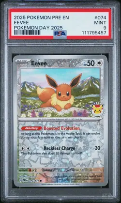 Eevee - (Pokemon Day 2025) (Reverse Cosmos Holo) 074/131 PSA 9 MINT English - Image 1
