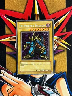 LOB-000 Tri-Horned Dragon Reverse Secret Rare Misprint NM Yugioh Card - Image 1