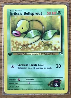 ***1st Edition*** Erika's Bellsprout Gym Heroes Set 76/132 Pokemon Card NM+ - Image 1