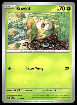 Rowlet 13/197 Pokemon Card Obsidian Flames Common 70 HP Near Mint W1 - Image 1