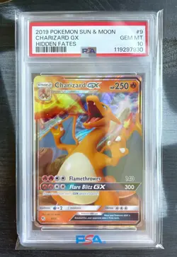 Pokemon Card PSA 10 GEM MT - CHARIZARD GX #9 - 2019 Sun & Moon - Hidden Fates - Image 1