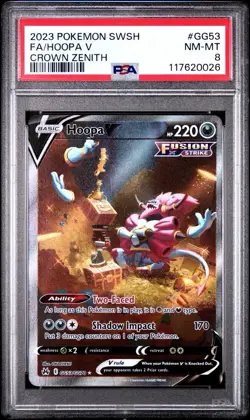 2023 Pokemon Crown Zenith # GG53 Full Art Hoopa V PSA 8 Card NM-MINT Free Ship! - Image 1