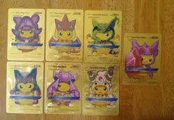 Pokemon Pikachu Set Of 7 Tag Cosplay Gold Foil Fan Art Cards - Image 1