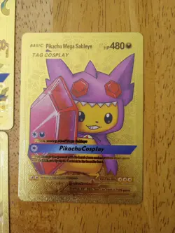 Pokemon Pikachu Set Of 7 Tag Cosplay Gold Foil Fan Art Cards - Image 2