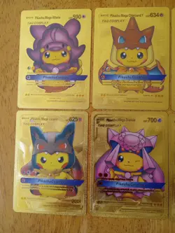 Pokemon Pikachu Set Of 7 Tag Cosplay Gold Foil Fan Art Cards - Image 4