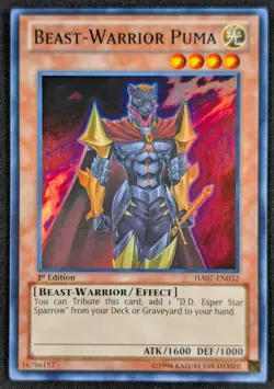 Beast Warrior Puma 1996 1st Edition Super Rare Holo Yugioh Card HA07-EN032 (NM) - Image 1