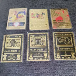Lot of 6 Custom Metal Pokemon Cards - Charizard, Mew, Rayquaza - Gold Foil - Image 1