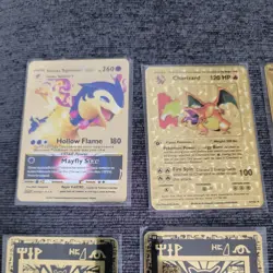 Lot of 6 Custom Metal Pokemon Cards - Charizard, Mew, Rayquaza - Gold Foil - Image 2