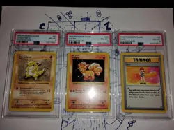 Pokemon ENGLISH Sandshrew Vulpix Lass Base Set SHADOWLESS PSA 8 NM/M 3 Card Lot - Image 1