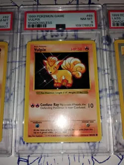 Pokemon ENGLISH Sandshrew Vulpix Lass Base Set SHADOWLESS PSA 8 NM/M 3 Card Lot - Image 3