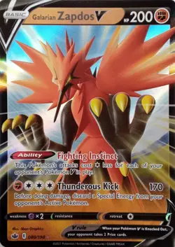 080/198 GALARIAN ZAPDOS V ULTRA RARE CHILLING REIGN POKEMON CARD - Image 1