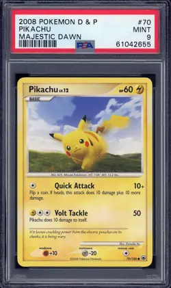 2008 Pokemon Diamond & Pearl Majestic Dawn 70 Pikachu Non-Holo PSA 9 - Image 1