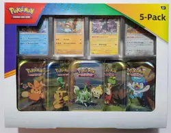 Pokemon 5 Mini Tin Premium Set and additional Booster Pack - Image 1