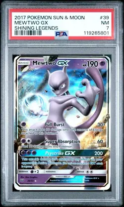 2017 Pokemon Sun & Moon Shining Legends # 39 Mewtwo GX PSA 7 Card NM Free Ship! - Image 1