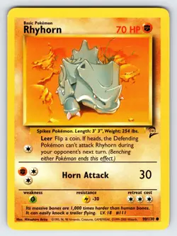 Rhyhorn 90/130 Base Set 2 Pokemon Card TCG Vintage WOTC Nintendo Common - Nm/Vlp - Image 1
