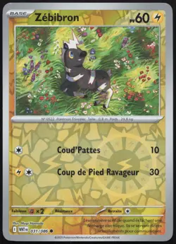 Carte Pokemon Zebibron 031/086 Reverse Flamme Blanche Francais - Image 1