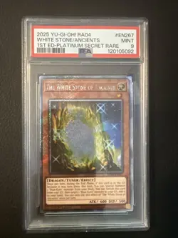 Yugioh The White Stone of Ancients RA04-EN267 Platinum Secret Rare 1st Ed PSA 9 - Image 1