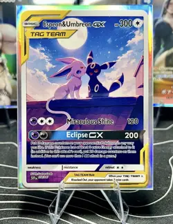 Espeon & Umbreon Tag Team Custom Fan Art Pokemon Card w/ Holo Sleeve - Image 1