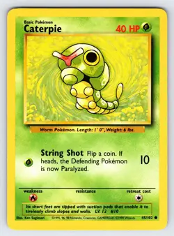 Caterpie 45/102 1999 Base Set Unlimited Pokemon Card WOTC Vintage Common - Vlp - Image 1