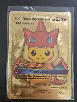 Pikachu Mega Charizard Y Tag Cosplay Gold Foil Display Card (Fan Art) - Image 1