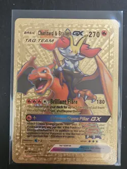 Charizard & Braixen GX Gold Foil Textured Collector Pokemon Card HP270 (Fan Art) - Image 1