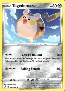 Togedemaru 187/264 SWSH08: Fusion Strick Regular Common LP Pokemon Card - Image 1
