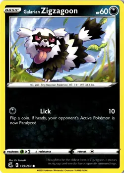 Galarian Zigzagoon 159/264 SWSH08: Fusion Strick Regular Common LP Pokemon Card - Image 1