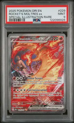 PSA 9 Team Rocket's Moltres ex Destined Rivals SIR Full Alt Art Pokemon Card 229 - Image 1