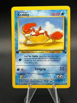 1st Edition Krabby LP/NM 51/62 Fossil Common Pokemon Card - Image 1