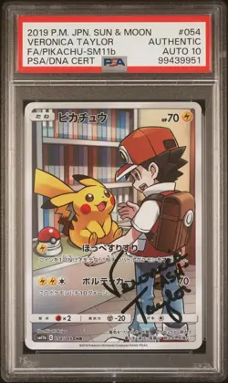 Pikachu Full Art 054/049 Sun & Moon 2019 Card Veronica Taylor Signed PSA 10 AUTO - Image 1
