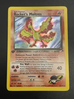 ROCKET'S MOLTRES Pokemon Card WOTC 1st Edition Gym Heroes 12/132 HOLO NM (A) - Image 3