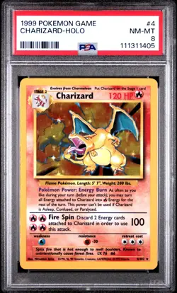 PSA 8 Charizard Base Set Holo Rare Pokemon Card #4 Clean Look - Image 1