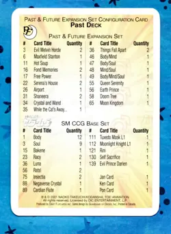 Sailor Moon CCG Checklist Card Past & Future Deck Configuration Vintage 2001 - Image 1