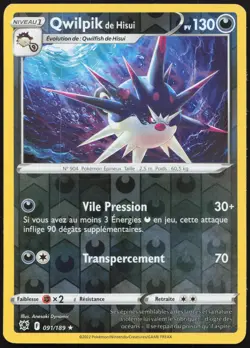 Carte Pokemon Qwilpik de Hisui 091/189 Reverse Astres Radieux Francais - Image 1