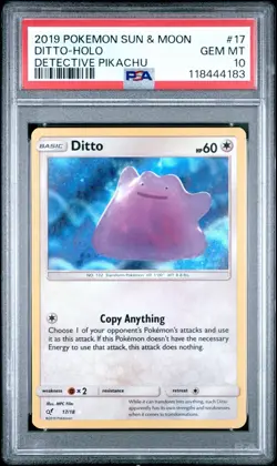 Pokemon TCG Ditto Detective Pikachu Holo Rare Card 17/18 PSA 10 - Image 1