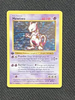 1999 Pokemon MEWTWO Base Set 1ST EDITION Shadowless HOLO Foil Rare Card 10/102 - Image 1