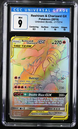 2019 Pokemon Unbroken Bonds Reshiram & Charizard GX #217/214 English CGC 9 - Image 1