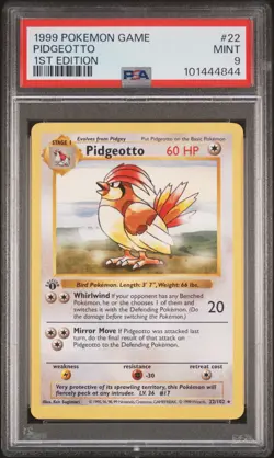 1999 POKEMON BASE SET 1ST EDITION #22 PIDGEOTTO PSA 9 - Image 1