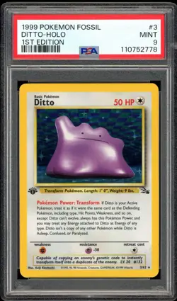 PSA 9 Ditto 3/62 1st Edition Fossil Holo 1999 Pokemon Card MINT - Image 1