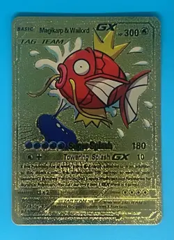 Pokemon Gold Foil Fan Art Card Magikarp & Walilord GX - Image 1