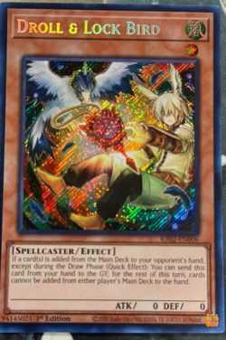 Yugioh Droll & Lock Bird (Alternate Art) Secret Rare RA02 1st Edition Holo - Image 1