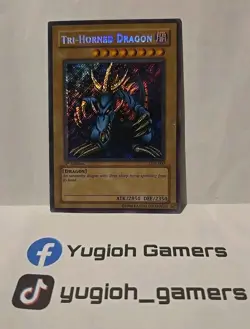 YUGIOH TRI HORNED DRAGON SECRET LOB-000 1ST EDITION PLAYED - Image 1