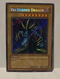 YUGIOH TRI HORNED DRAGON SECRET LOB-000 1ST EDITION PLAYED - Image 3