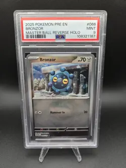 Bronzor 066/131 Master Ball Reverse Holo Pokemon Prismatic Evolutions - PSA 9 - Image 1