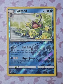 Pokemon SM Guardians Raising Politoad 25/145 Reverse Holo Rare Card NM - Image 1