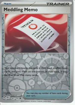 POKEMON - MEDDLING MEMO - 181/191 - REVERSE HOLO - SURGING SPARKS - Image 1