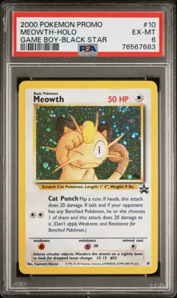 2000 Pokemon Promo Black Star #10 Meowth Holo Game Boy-Black Star PSA 6 - Image 1