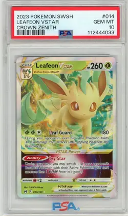 Pokemon TCG Leafeon VSTAR Ultra Rare Card 014/159 Crown Zenith PSA 10 Gem Mint - Image 1