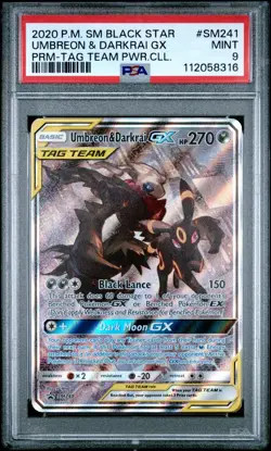 2020 Pokemon Black Star Umbreon Darkrai GX #SM241 Tag Team Powers PSA 9 - Image 1