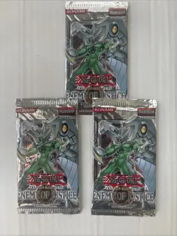 YUGIOH ENEMY OF JUSTICE 1ST EDITION 3x Sealed BOOSTER PACKS - Image 1